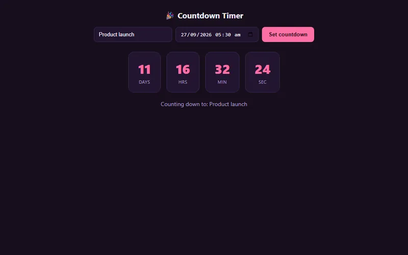 Countdown Timer template with sample data