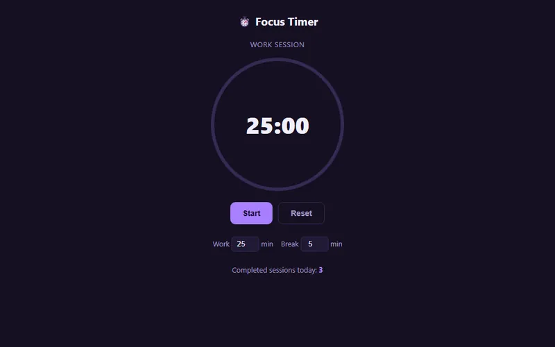 Focus Timer template with sample data