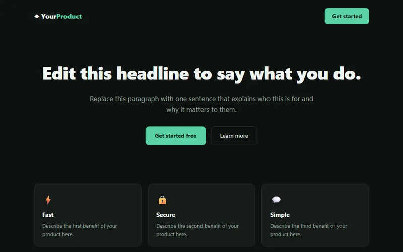 Landing Page template with sample data