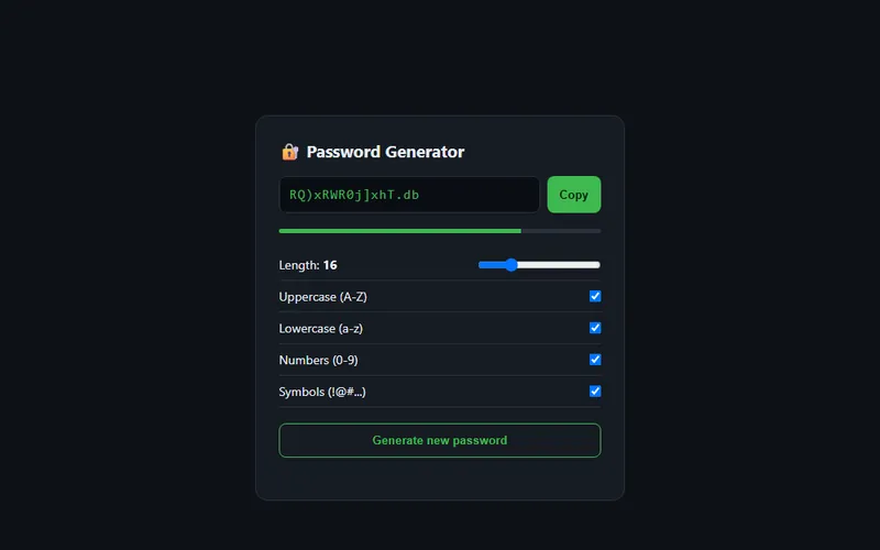 Password Generator template with sample data