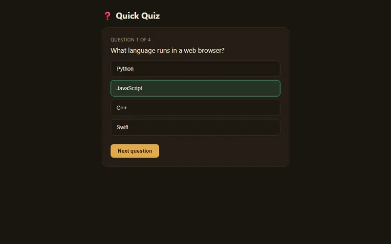 Quiz Maker template with sample data