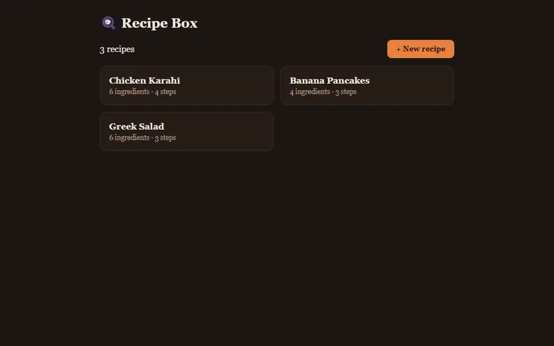 Recipe Box template with sample data