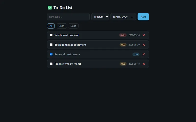 To-Do List template with sample data